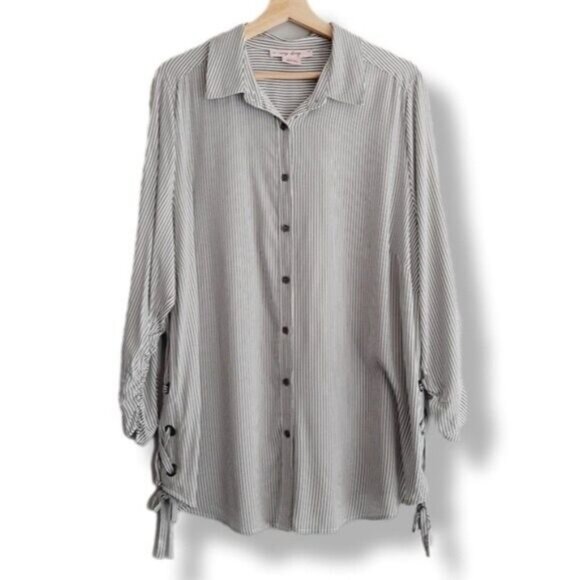 IN EVERY STORY / Penningtons Button Down Striped Shirt Lace-Up Sides Sz X - Picture 1 of 11